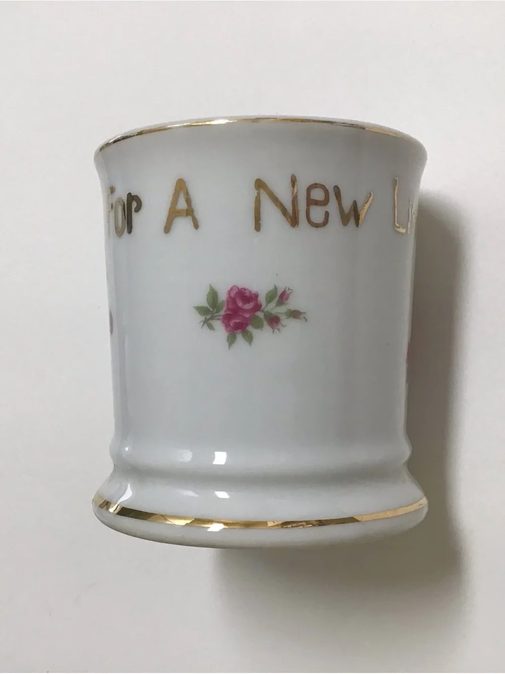 Vintage Shaving Mug FOR A LITTLE SHAVER Girl’s White Pink Roses Bouquet Ribbons